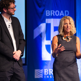 Broad Institute Members Ben Neal and Beth Stevens  presenting at the retreat