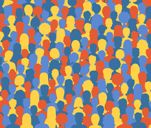 cartoon crowd of people red yellow blue