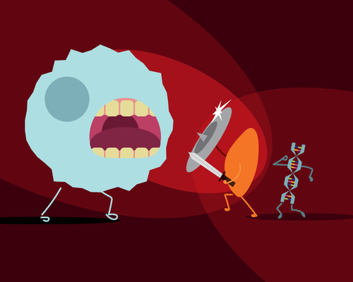 Graphic depicting an agent preventing DNA from being engulfed by an immune cell.