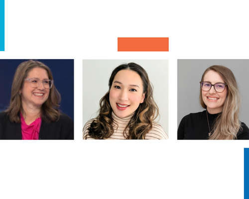 Three headshot photos of professional women on a white background