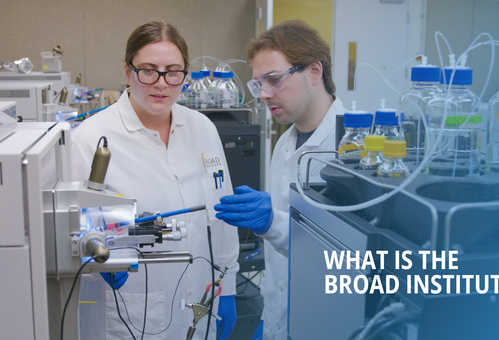 Two scientists wearing lab coats in a laboratory setting
